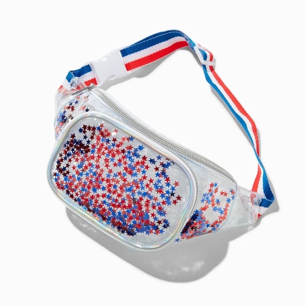 Claire’s Kids Red, White and Blue Clear Stars and Stripes belt Bag – NEW w/Tag